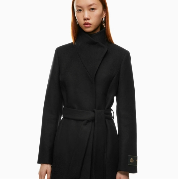 Babaton Conner Coat Wool Funnel Neck Midi Coat Navy - Picture 3 of 10